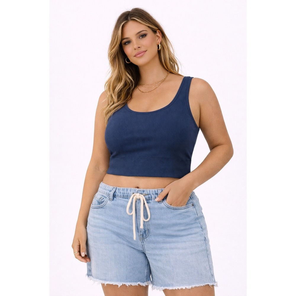 Free People Movement Crop Top Womens XS Blue Ribbed Seamless Brami Athleisure